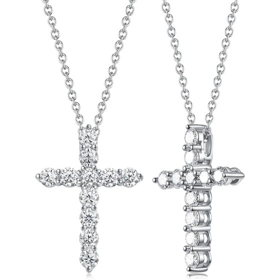 1.10/3.30 Carat Moissanite Sapphire Ruby Emerald Cross Pendant Necklace for Women Men, Solid 925 Sterling Silver Chain Pendant, Wedding Anniversary Christmas Jewelry