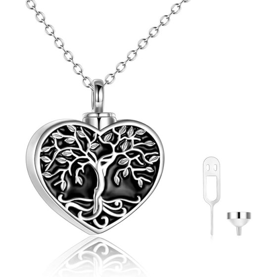 ONEFINITY Cremation Urn Necklace for Ashes Sterling Silver Abalone Shell Tree of Life Locket Necklace That Holds Pictures Heart Cremation Keepsake Memorial Ash Jewelry for Women Men