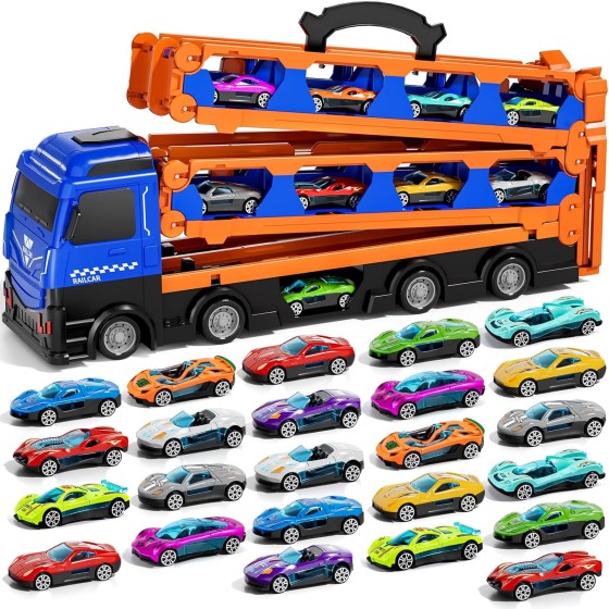 iHaHa 78 inches Transport Truck with 24pcs Die-Cast Cars Toys