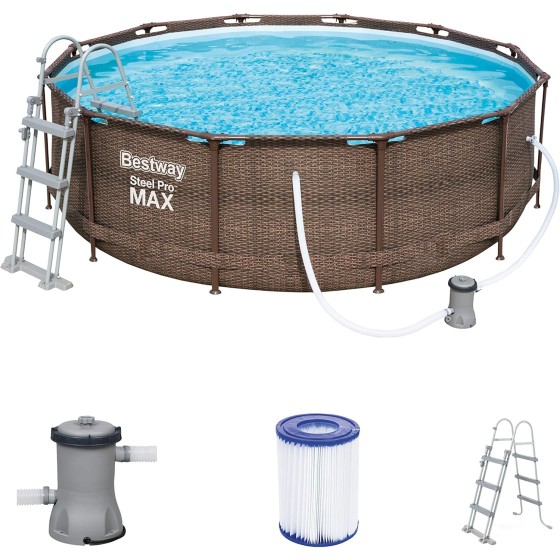 Bestway Steel Pro Max Frame Pool Set, Round, with Filter Pump & Safety Ladder, 366 x 100 cm