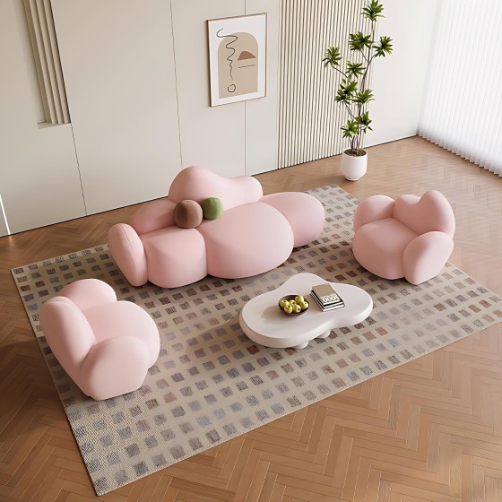 Modern Sectional Sofa Set for Living Room - Cloud Couch with Sherpa Fabric | Ergonomic Design | Wide Armrest | Solid Wood Frame | Comfortable Sectional Couches for Living Room | Office